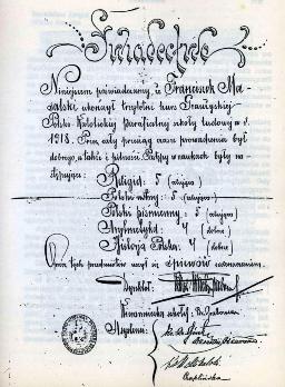 Świadectwo szkolne ze szkoły w Grauzyszkach z 1918 roku genealogia kresy oszmiański