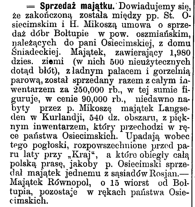 Bołtupie sprzedaż genealogia oszmiańska